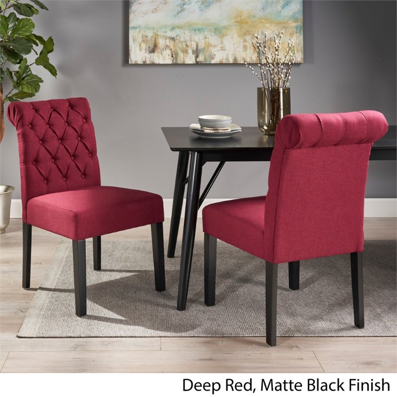 red tufted dining chairs