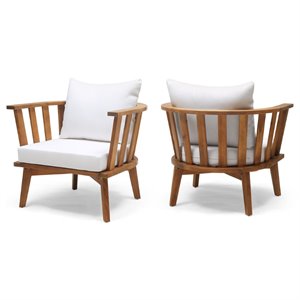 noble house solano outdoor wood club chair with cushion in white (set of 2)
