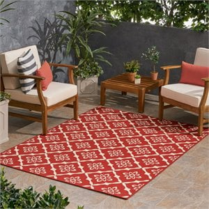 noble house tallevast outdoor trellis area rug in red and ivory