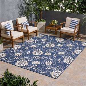 noble house wildflower outdoor botanical area rug in blue and ivory