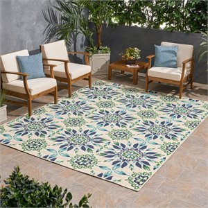 noble house gladis outdoor medallion area rug in ivory and blue
