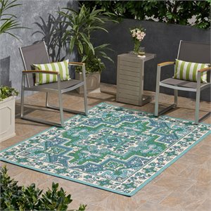noble house houston outdoor oriental area rug in ivory and blue