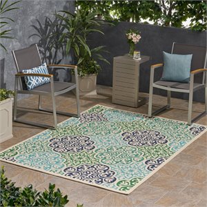 noble house seirra outdoor medallion area rug in ivory and multi