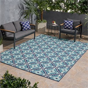 noble house morroco outdoor trellis area rug in navy and blue