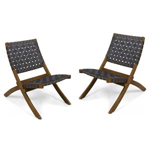 noble house huntsville outdoor acacia wood foldable chairs in brown (set of 2)