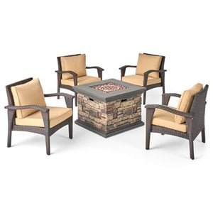 noble house kaula 5 piece outdoor fire pit conversation set in brown and tan