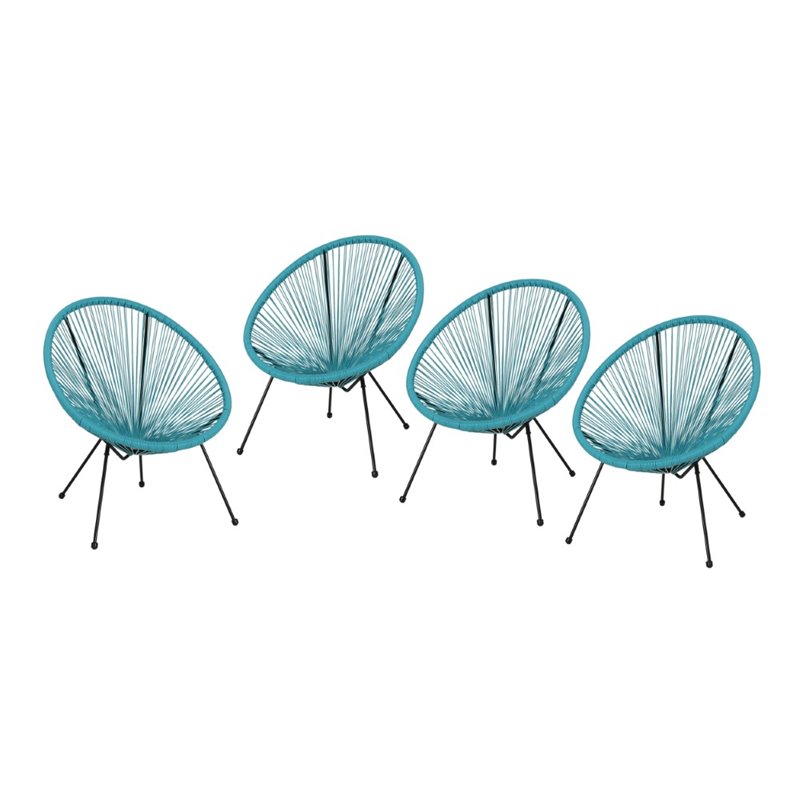 Noble House Anson Outdoor Hammock Weave Chair in Teal and Black Set of 4 BushFurnitureCollection