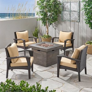noble house keana 5 piece outdoor fire pit conversation set in brown and tan
