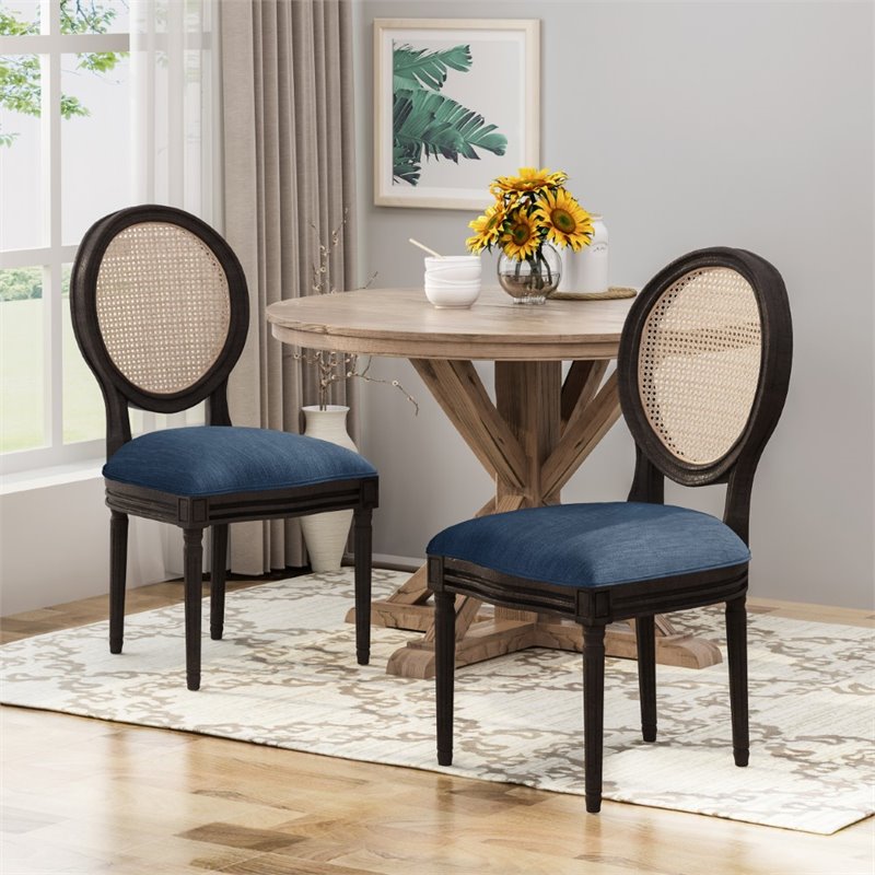 Noble House Govan Wood Dining Chair, Navy Dining Room Chair Cushions