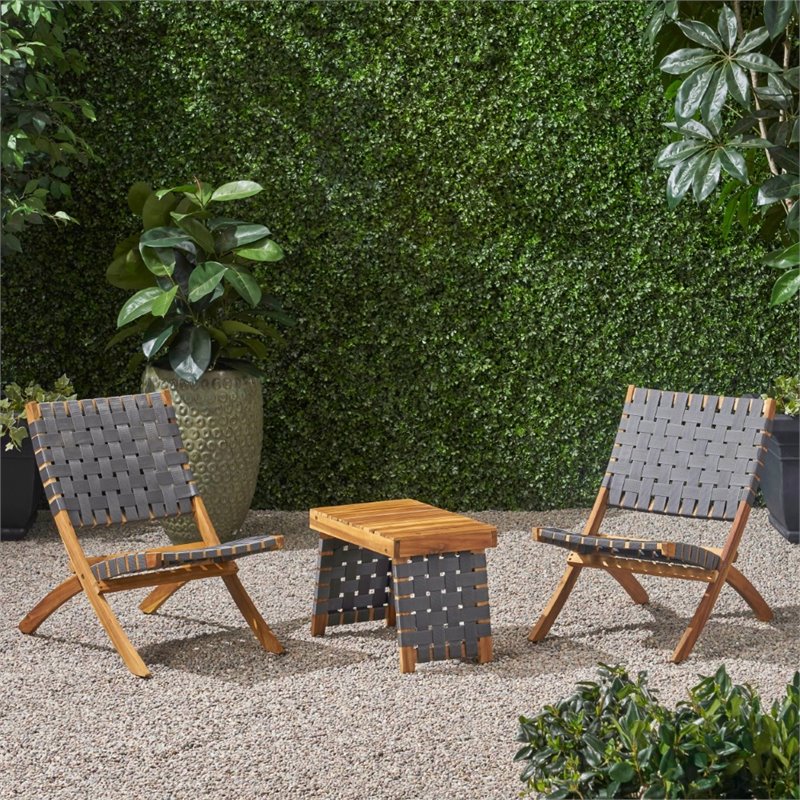 Noble House Huntsville Outdoor 3 Piece Acacia Wood Conversation Set in