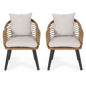 noble house tatiana indoor wicker club chairs with cushion (set of 2)