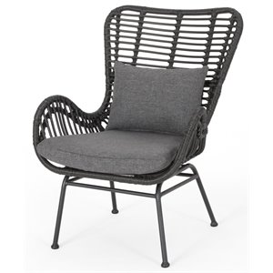 noble house montana outdoor wicker metal club chair in gray (set of 2)