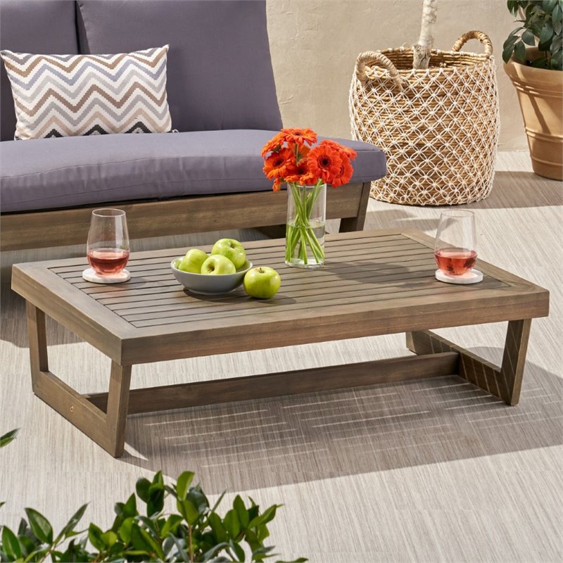 Noble House Sherwood Outdoor Acacia Wood Coffee Table In Gray 310017