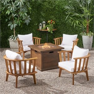 noble house walson 5 piece outdoor fire pit wood conversation set in teak