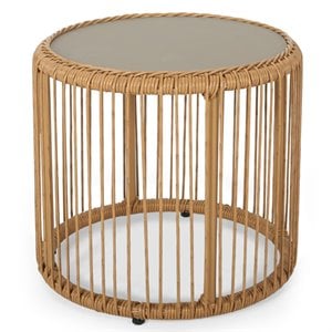 noble house pabrico outdoor tempered glass top wicker side table
