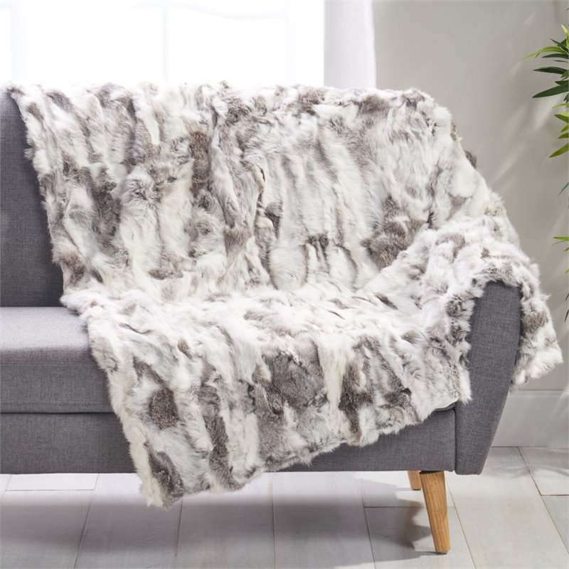 Akers Glam Faux Fur Throw Blanket by Christopher Knight Home - Gray and White