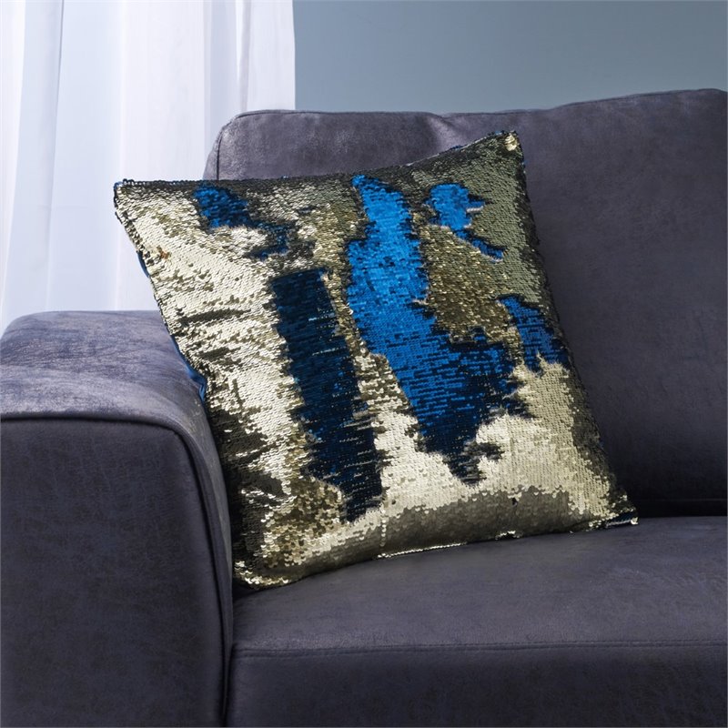 Reversible Blue and Pink Sequin Filled Cushion