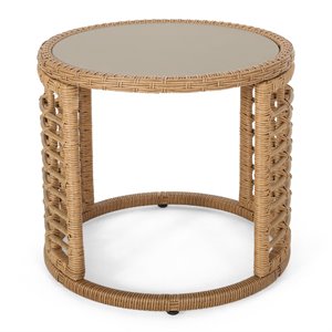 noble house tatiana outdoor tempered glass top wicker side table