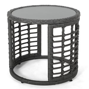 noble house bautista boho tempered glass top wicker side table
