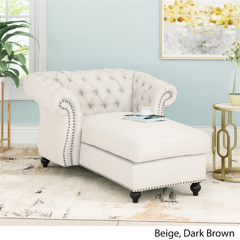 Noble House Lancelot Modern Glam Chesterfield Chaise Lounge In Beige 310460 - Beige Chaise Lounge Modern Noble House Lancelot Modern Glam Chesterfield Chaise Lounge In Beige 310460 - Beige Chaise Lounge Modern