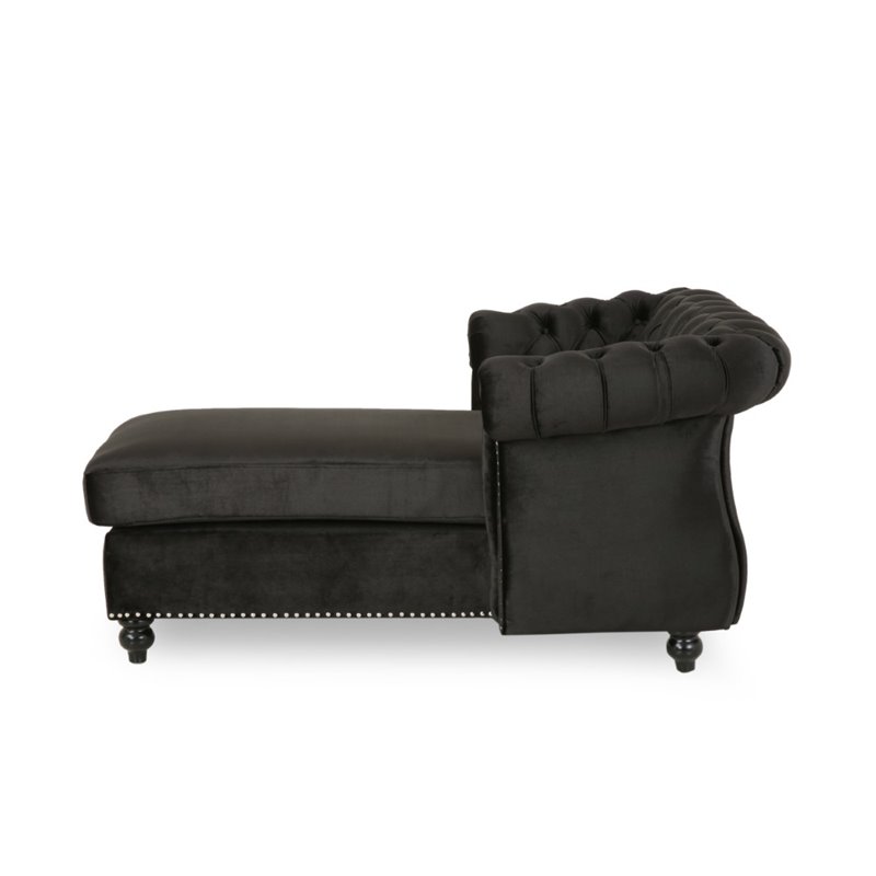 Noble House Lancelot Modern Glam Chesterfield Chaise Lounge in Black