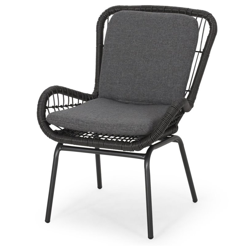 Noble House Pabrico Outdoor Wicker Club Chair in Gray and Dark Gray