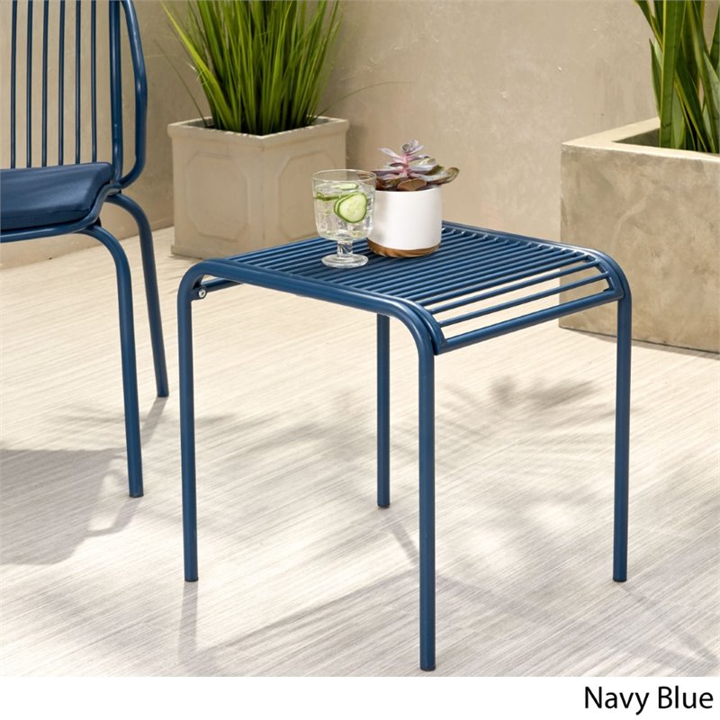 Noble House Boston Outdoor Iron Side, Navy Side Table Outdoor