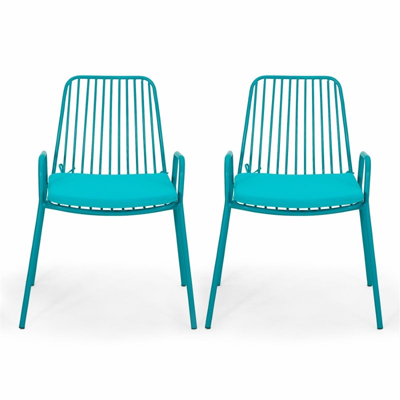Noble House Omaha Outdoor Iron Club Chair With Cushion In Matte Teal Set Of 2 Cymax Business Noble House Omaha Outdoor Iron Club, Outdoor Furniture Omaha