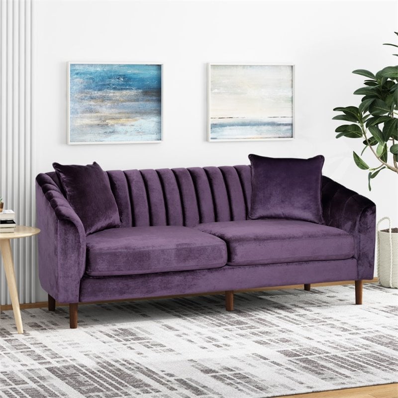 Noble House Ansonia Contemporary Velvet Sofa In Blackberry And Dark ...