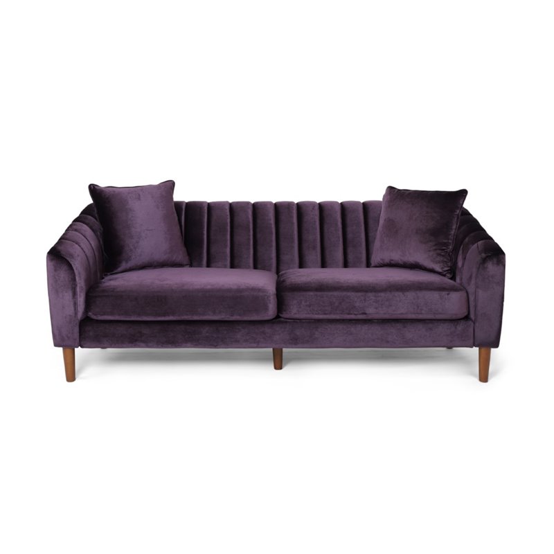Noble House Ansonia Contemporary Velvet Sofa in Blackberry and Dark