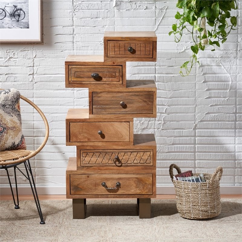 Noble House Alcoa Boho 6 Drawer Mango Wood Cabinet In Natural And Black ...