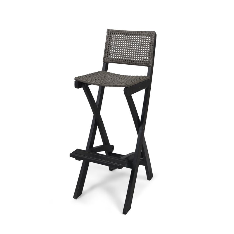 Noble House Polaris Outdoor Folding Acacia Wood Barstool in Dark