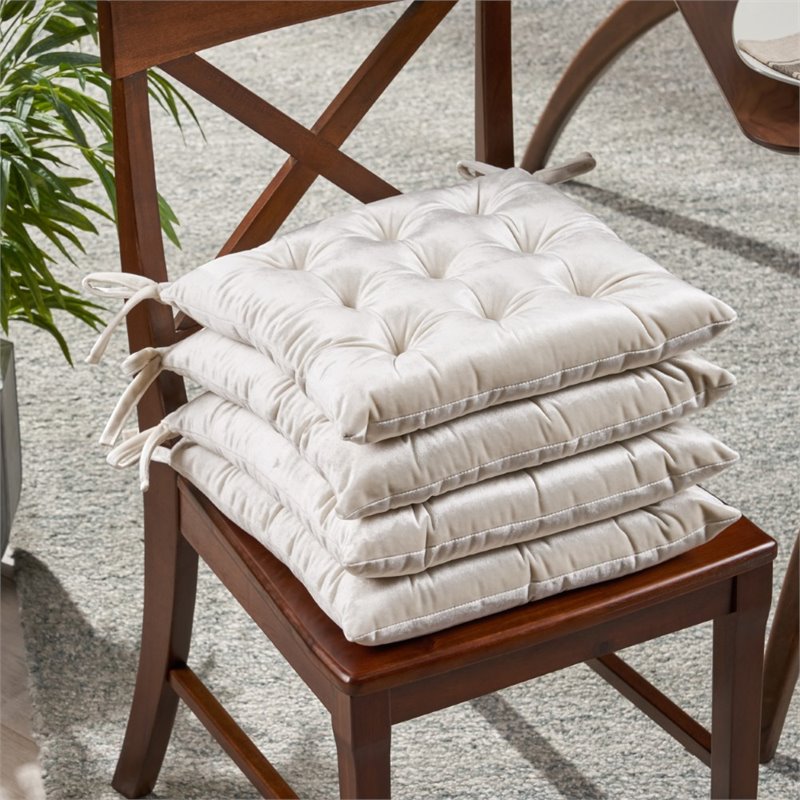 Noble House Foxhall Tufted Velvet, Beige Dining Chair Cushions