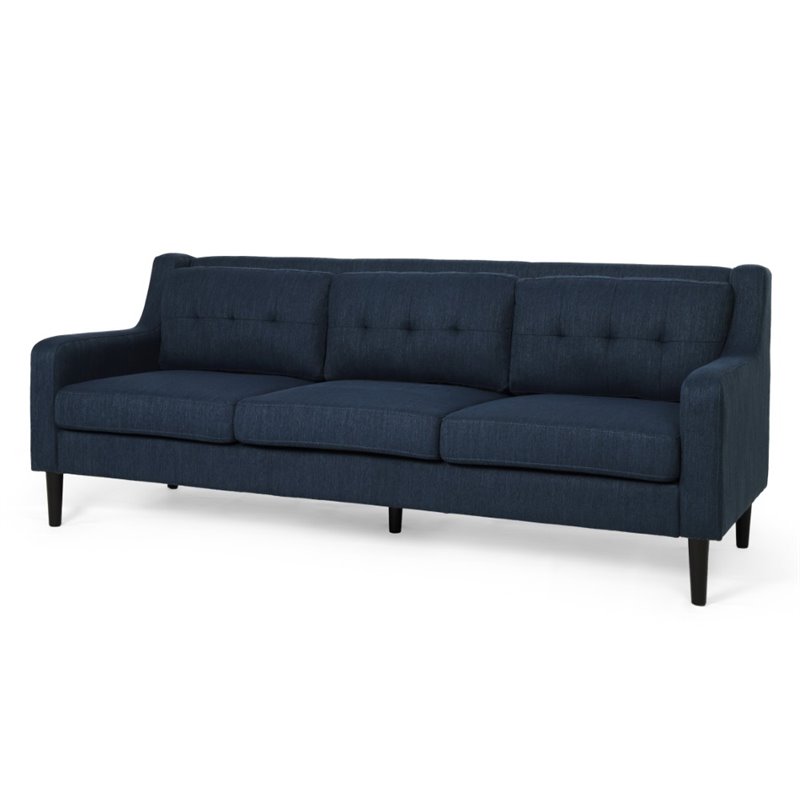 Noble House Reynard Tufted Fabric Sofa in Navy Blue and Espresso | Bush ...