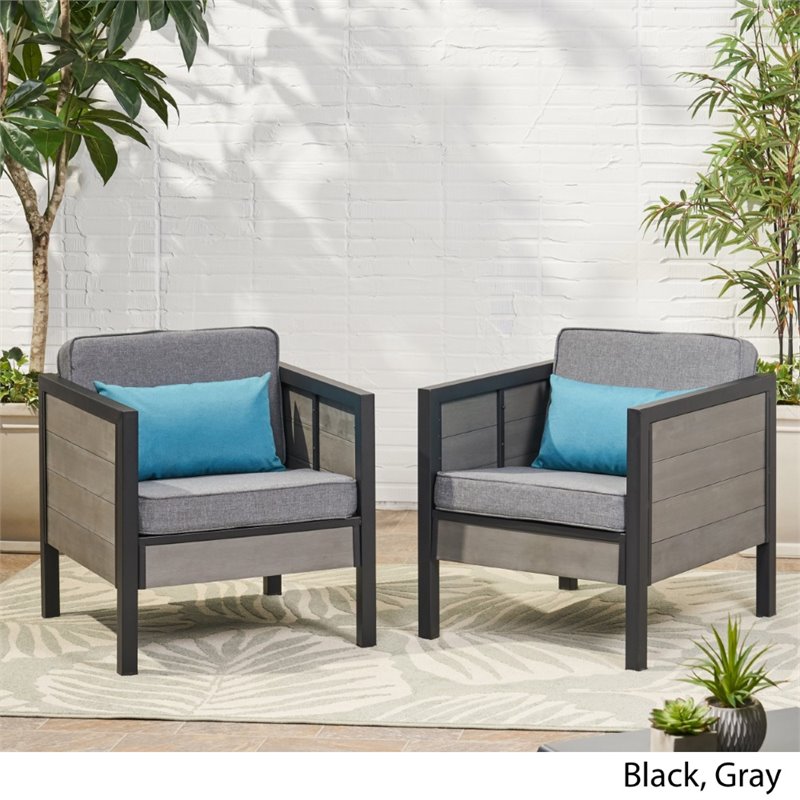 Noble House Jax Outdoor Club Chair with Cushions in Gray and Black Set of 2