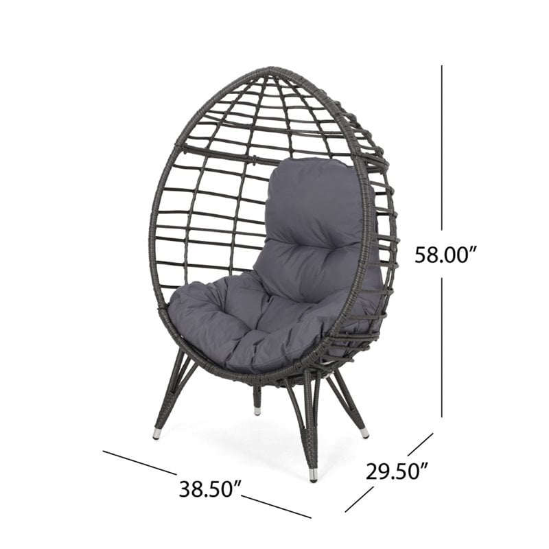 Noble House Santino Outdoor Wicker Teardrop Chair in Gray and Dark Gray