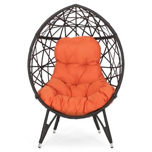 noble house palazzo outdoor wicker teardrop chair in brown and orange