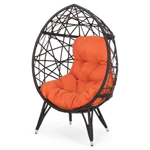 noble house pompano wicker teardrop chair in brown and orange