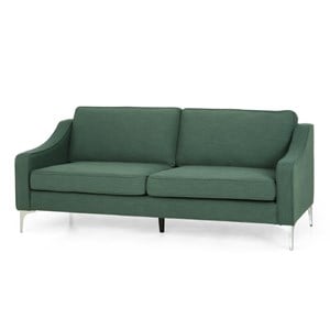 noble house cambria modern fabric sofa in forest green and silver