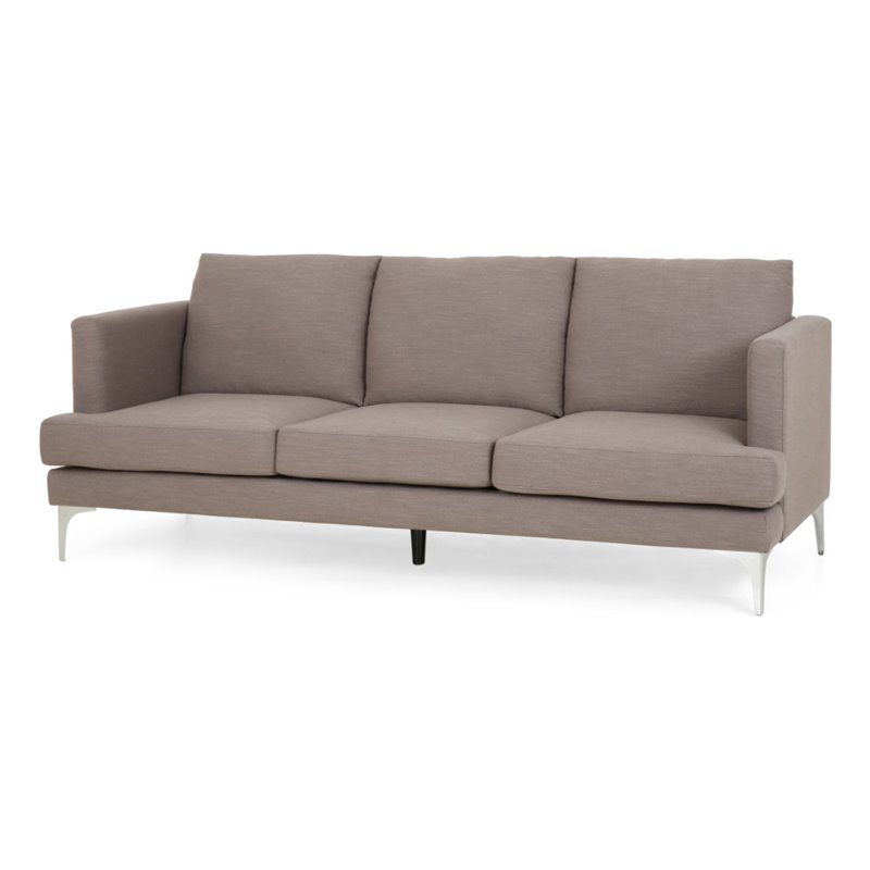 Noble House Cason Modern Fabric Sofa In Dark Taupe And Silver   2120754 L 