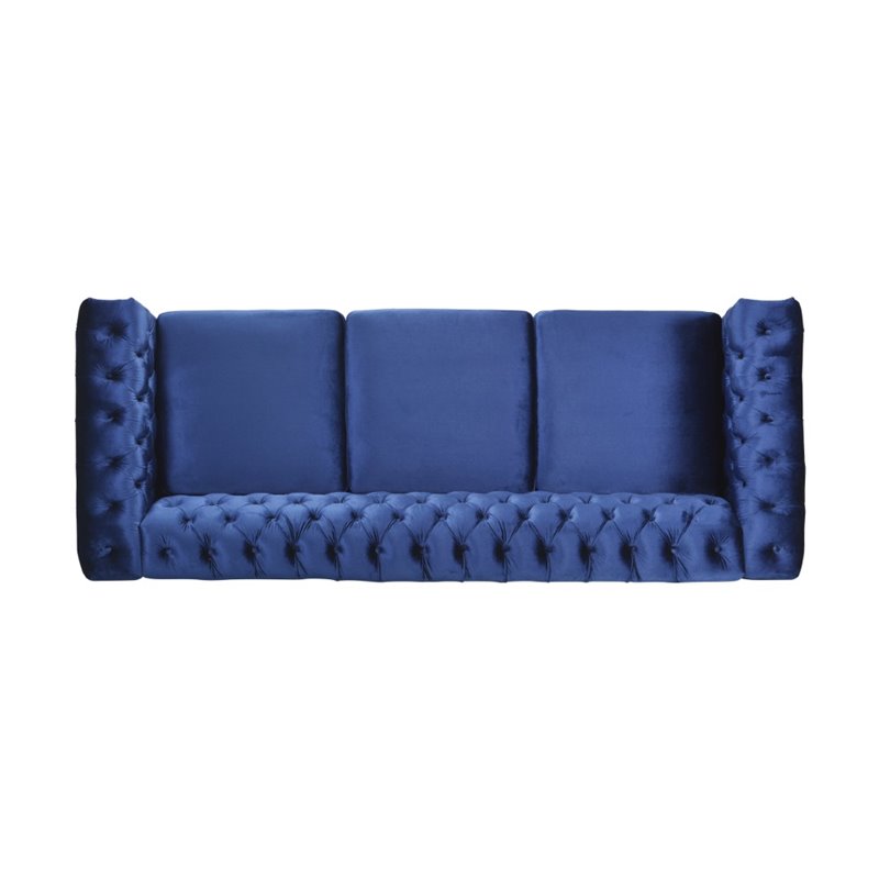 Noble House Parkhurst Tufted Chesterfield Velvet Sofa in Midnight Blue and  Brown