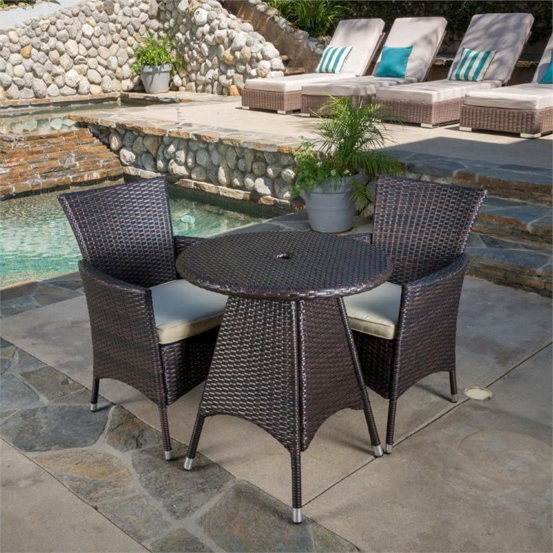 Noble House Melissa 3 Piece Outdoor Resin Wicker Metal Bistro Set