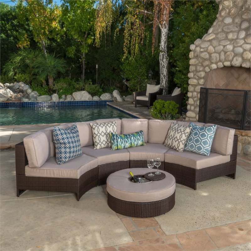 usund Passende Tyr Noble House Madras Saint Luca 5 Piece Outdoor Wicker Sectional Sofa Set in  Beige | BushFurnitureCollection.com
