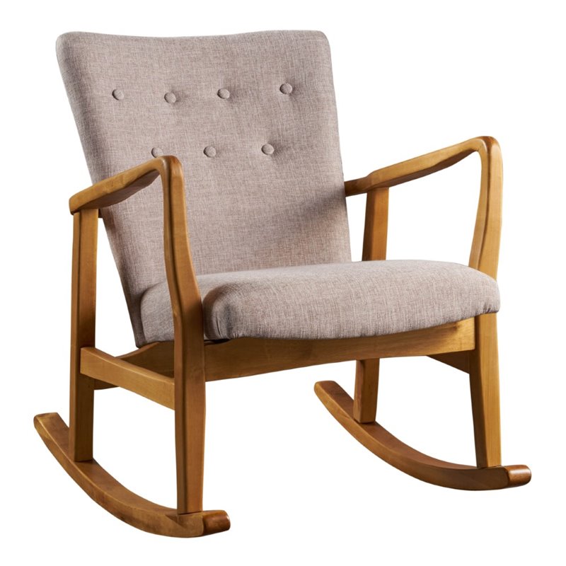 Noble House Callum Mid Century Fabric Rocking Chair in Wheat