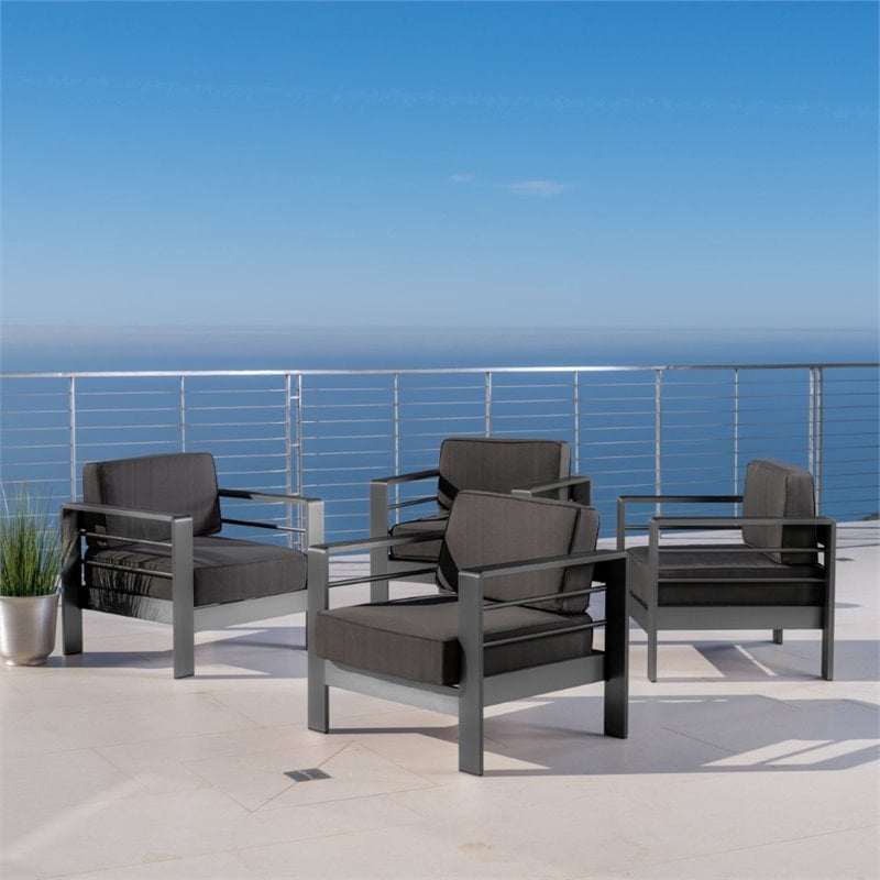 Noble House Cape Coral Outdoor Aluminum Club Chair in Gray Set of