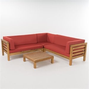 noble house oana 4 piece outdoor acacia wood sectional sofa set
