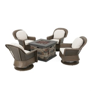 noble house alhambra 5 piece outdoor swivel chair and firepit set