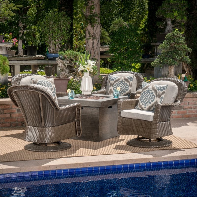 outdoor furniture with fire pit and swivel chairs