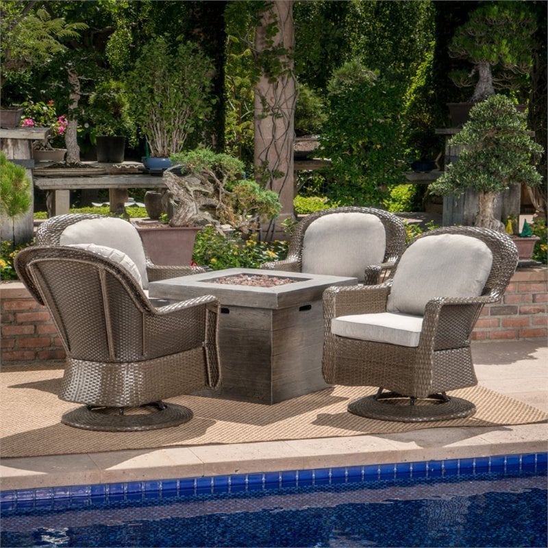 Noble House Colosseum 5 Piece Outdoor Swivel Chair and Firepit Set