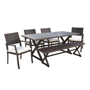 noble house sherman oaks 6 piece outdoor aluminum dining set in brown